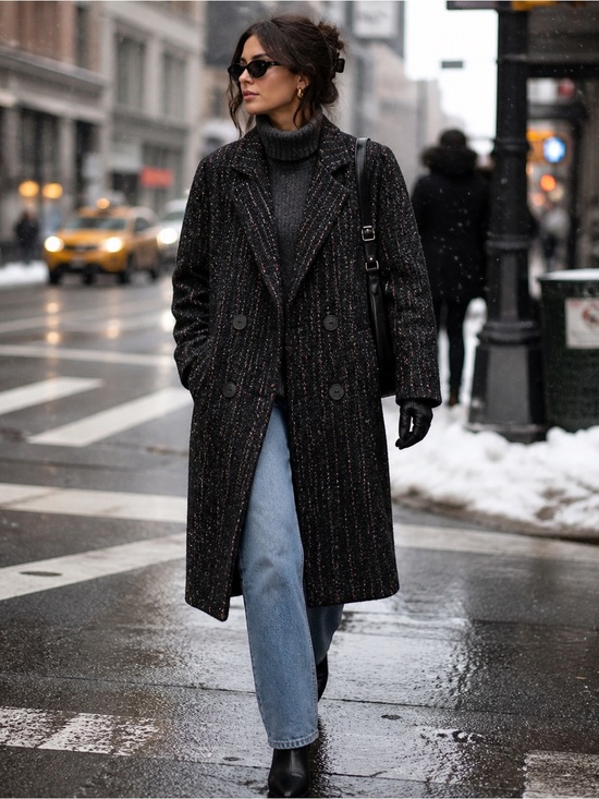 New York Girl Jackets & Blazers - Vintage New York Girl Black/Pink Tweed Double-Breasted Women's Coat